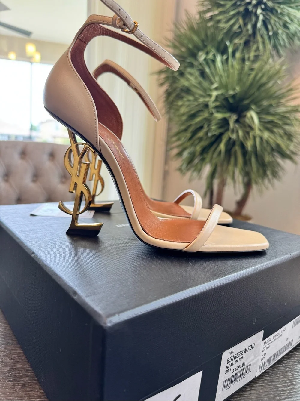Saint Laurent Cream Opyum 110 YSL Logo Heel Sandal 38.5 8 - Picture 9 of 12